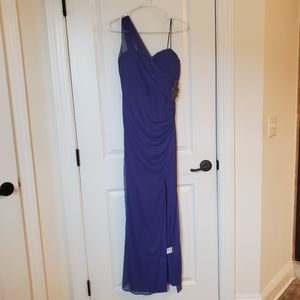 Onyx Nite Womens Purple Rhinestone Slitted Dress